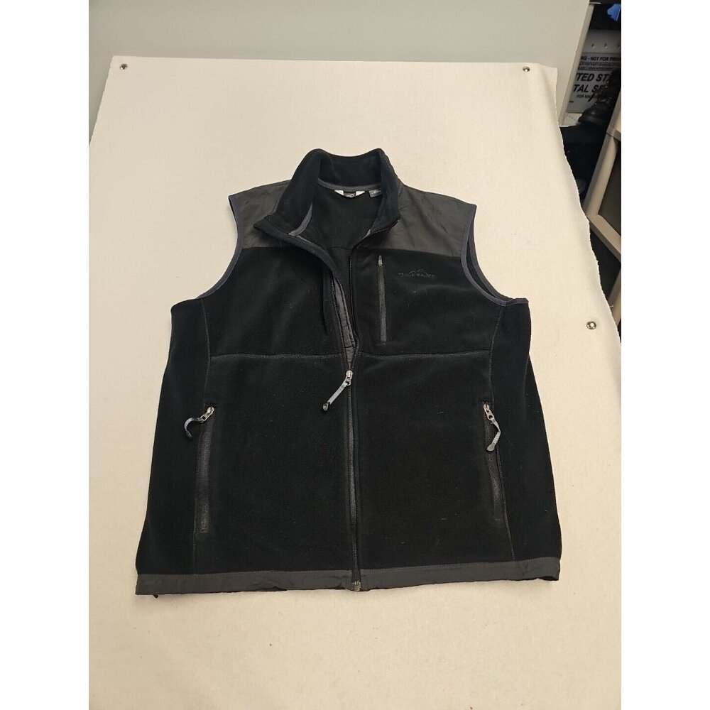 Eddie Bauer Mens Black Fleece Full Zip Vest Large Hiking Outdoor Layering